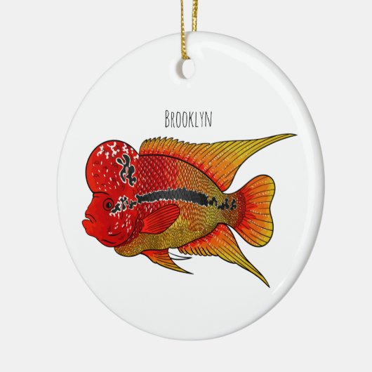 花角の魚の漫画イラストレーション セラミックオーナメント (左)