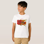 花角の魚の漫画イラストレーション Tシャツ (正面フル)