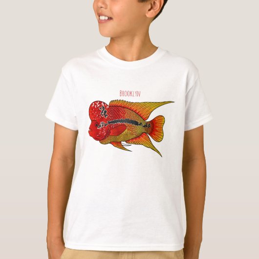 花角の魚の漫画イラストレーション Tシャツ (正面)