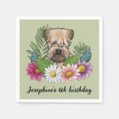 花誕生日付き柔らかいコーティングされたカーテン状テリア スタンダードカクテルナプキン (正面)