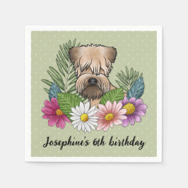 花誕生日付き柔らかいコーティングされたカーテン状テリア スタンダードカクテルナプキン