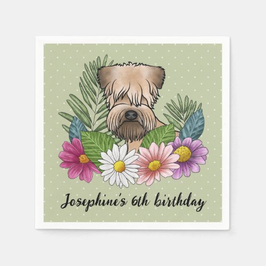 花誕生日付き柔らかいコーティングされたカーテン状テリア スタンダードカクテルナプキン (正面)