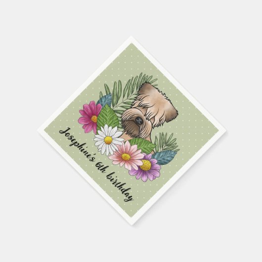 花誕生日付き柔らかいコーティングされたカーテン状テリア スタンダードカクテルナプキン (角)