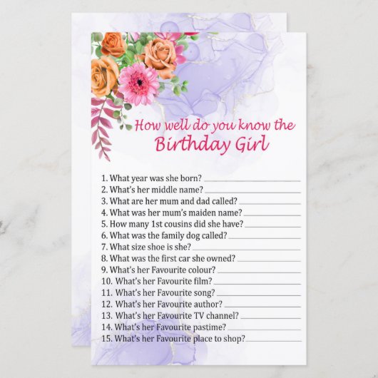 花誕生日女のことをどれだけ知っているか (正面/裏面)