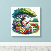 花読に囲まれた木の下の少女|過去記事 キャンバスプリント (インサイチュ (ウッドフロア))