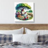 花読に囲まれた木の下の少女|過去記事 キャンバスプリント (インサイチュ (寝室))