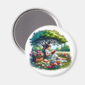 花読に囲まれた木の下の少女|過去記事 マグネット (正面/裏面)