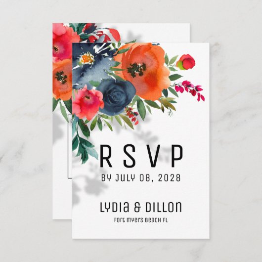花豊かな結婚式RSVPメールバックカード 案内状 (正面/裏面)