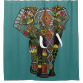 花象のティール（緑がかった色） シャワーカーテン (正面)