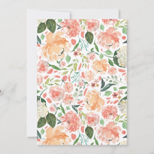 花象の女の子のベビーシャワーのモモの珊瑚の緑 招待状 (裏面)