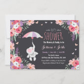 花象の招待状のベビーシャワーの女の子のピンク 招待状 (正面)