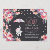 花象の招待状のベビーシャワーの女の子のピンク 招待状 (正面/裏面)