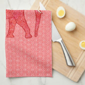 花象 – 深い赤と珊瑚 キッチンタオル (四つ折り)