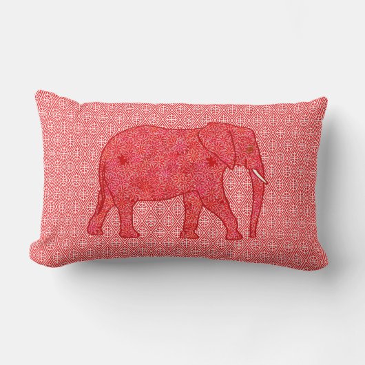 花象 – 深い赤と珊瑚 ランバークッション (正面)