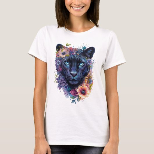 花豹アートデザイン | カラフルブラックパンサー Tシャツ (正面)