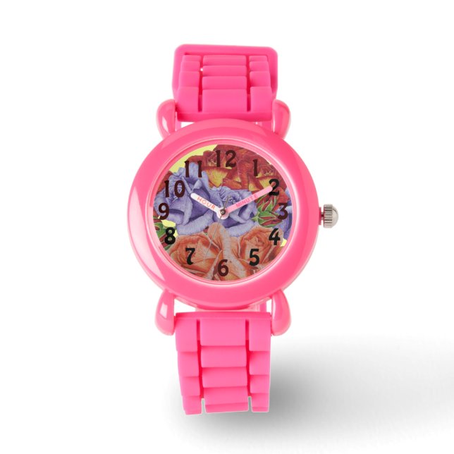 花赤いバラとバラ芽フローラ 腕時計 (正面)