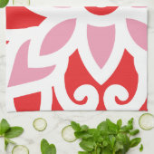 花赤と白の模様 キッチンタオル (折り畳み)