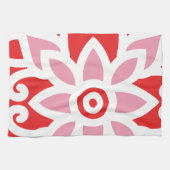 花赤と白の模様 キッチンタオル (横)