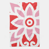 花赤と白の模様 キッチンタオル (縦)