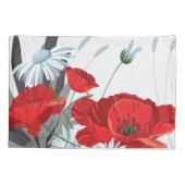 花赤と白デイジーとケシ 枕カバー (裏面-左)