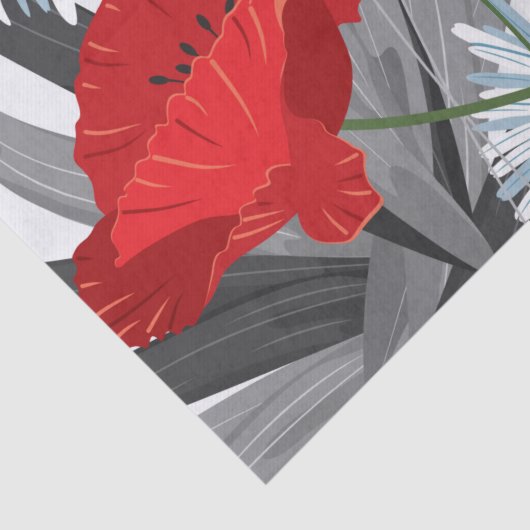 花赤と白デイジーとケシ 薄葉紙 (詳細)