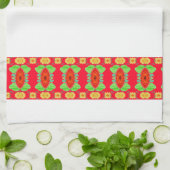 花赤と白付きハンドタオル キッチンタオル (折り畳み)