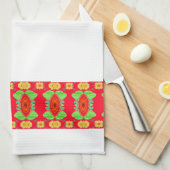 花赤と白付きハンドタオル キッチンタオル (四つ折り)