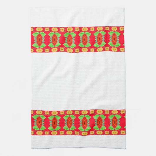 花赤と白付きハンドタオル キッチンタオル (縦)