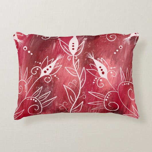 花赤と白柄 アクセントクッション (正面)
