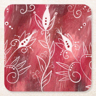 花赤と白柄 スクエアペーパーコースター