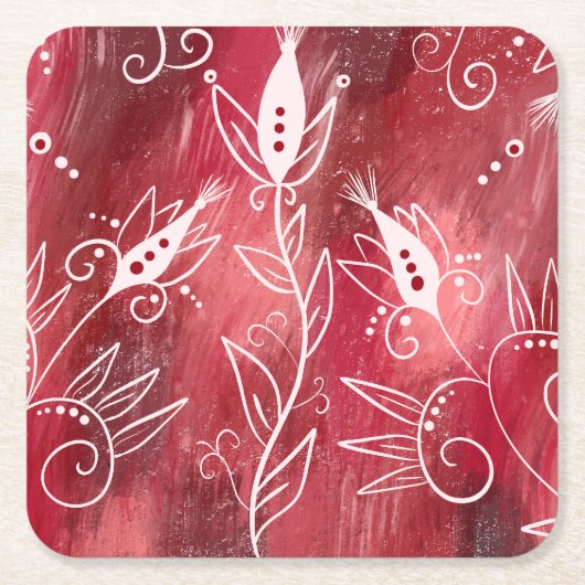 花赤と白柄 スクエアペーパーコースター (正面)