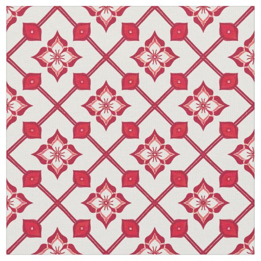 花赤と白柄 ファブリック (クローズアップ)