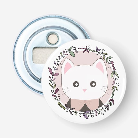 花輪に囲まれたかわいい子猫 栓抜き (正面)