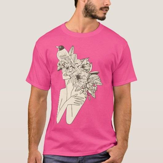 花輪の中のおもしろい鳥 Tシャツ (正面)