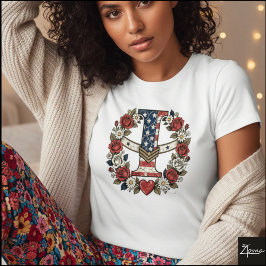 花輪をあしらった軍旗のイニシャルI Tシャツ