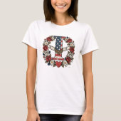 花輪をあしらった軍旗のイニシャルI Tシャツ (正面)