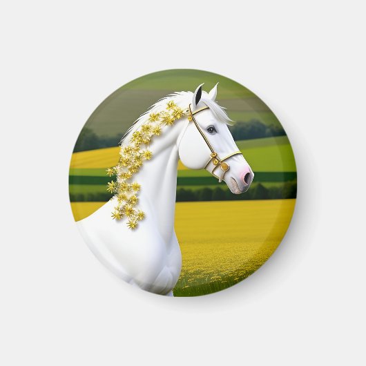 花輪を付けた白馬 マグネット (正面)