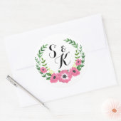 花輪モノグラムシール結婚式の好意 ラウンドシール (封筒)