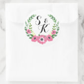 花輪モノグラムシール結婚式の好意 ラウンドシール (バッグ)