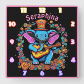 花遊場の象ギター スクエア壁時計 (正面)