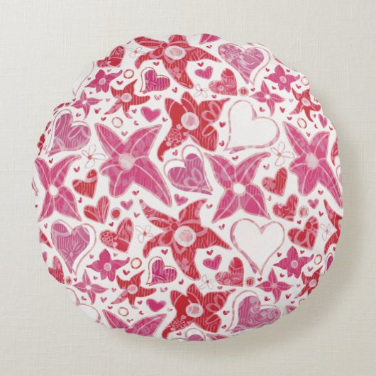 花違うスタイルハート柄 ラウンドクッション (正面)