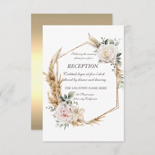 花金のフレームの披露宴 招待状 (正面/裏面)