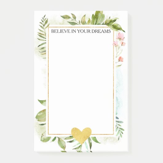 花金ゴールドの輝きのハートおよび葉 ポストイット (正面)