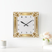 花金ゴールドアールデコ スクエア壁時計 (ホーム)