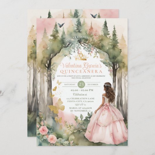 花金ゴールドピンクピーチキンセニェラ15アノス 招待状 (正面/裏面)