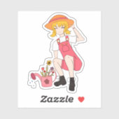 花金髪かわいいガーデニングガール シール (シート)