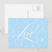 花開いたアイスブルーLOVE書道レタリング ポストカード (正面/裏面)