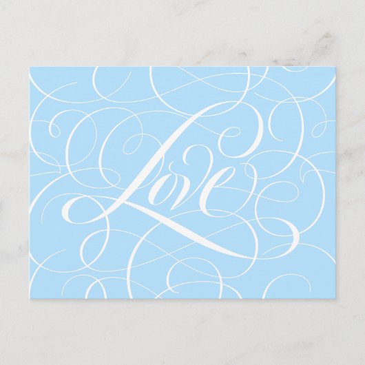 花開いたアイスブルーLOVE書道レタリング ポストカード (正面)