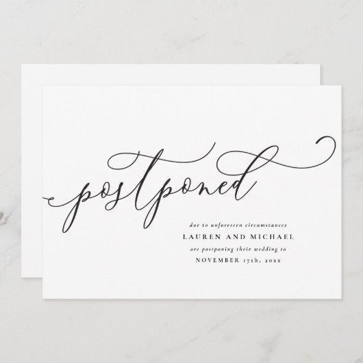 花開いたスクリプトの延期された日付の変更 案内状 (正面/裏面)