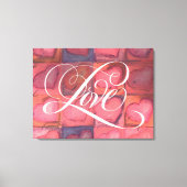 花開いた書道レタリングラブピンクハート キャンバスプリント (正面)